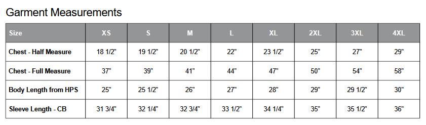 Coal Harbour L7610 Soft Shell Jacket Sizing Chart